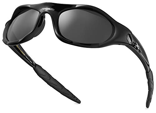 X LOOP Youth Sports Polarized Sunglasses for Boys Kids Teens Age 8-16  Baseball Wrap Around UV400 Glasses Black