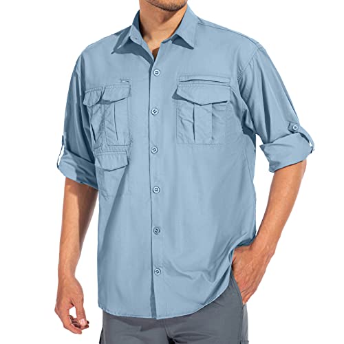 Adviicd Mens Short Sleeve Button Down Shirts Men's Long Sleeve Hiking Shirts Lightweight Quick Dry Sun Protection UV Fishing Travel Shirt Outdoor