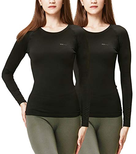 DEVOPS Women's 2 Pack Thermal Long Sleeve Shirts Compression Baselayer Tops  Small Black / Black