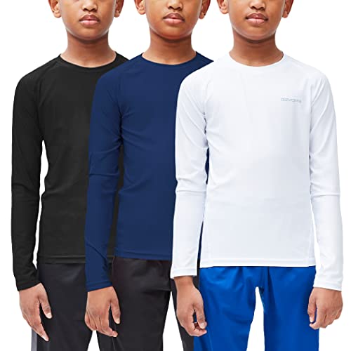 DEVOPS Youth Boys 2 or 3 Pack Compression Athletic Performance Baselayer  Long Sleeve Shirts Large 1# Black / White / Navy