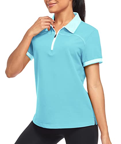 IGEEKWELL Women Polo Shirts Moisture Wicking Golf Shirts Slim Fit Golf  Apparel Athletic Tennis Casual T-Shirts S/M/L/XL/XXL A-azure Blue Large