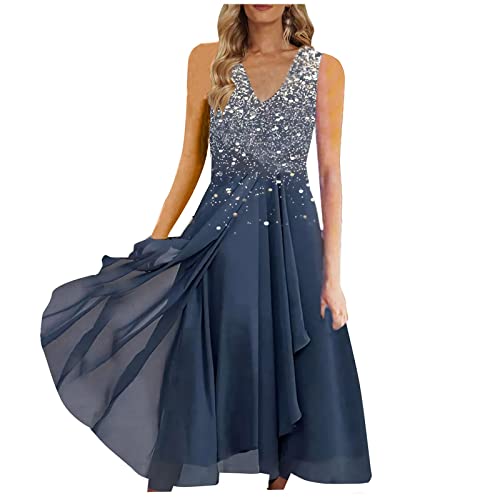 Xumplo Women Formal Evening Party Bridesmaid Wedding Guest Blue Long Dress  High Neck Split Sleeveless Elegant Cocktail Vintage Prom Ball Grown Maxi  Dresses S : : Clothing, Shoes & Accessories