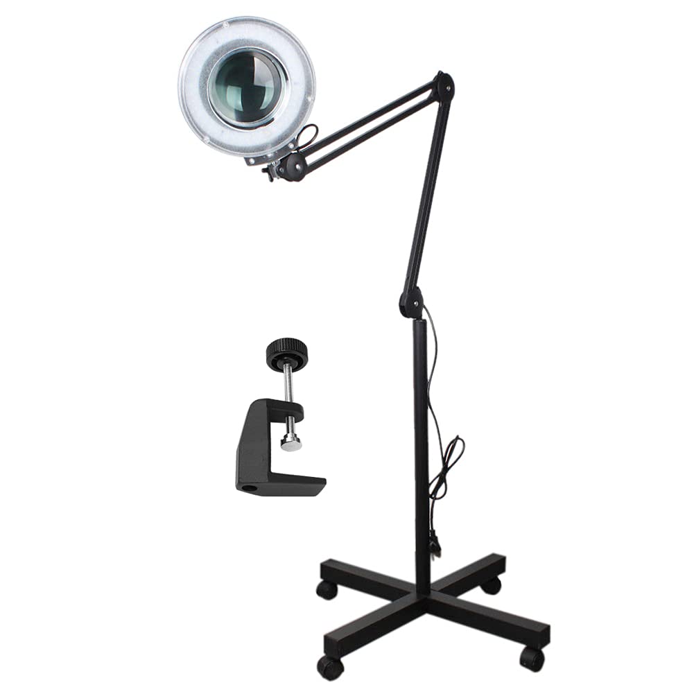 ZENY LED Floor Lamp with Magnifying Glass and Light Magnifier Light with  Stand Adjustable Swivel Arm for Facial Care, Reading Crafting Sewing  Esthetician Light