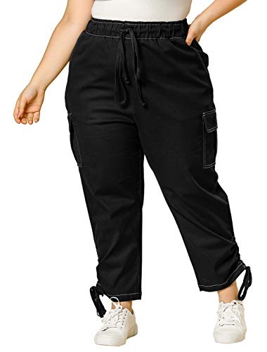Omthaka Women's Cotton Cargo Pants with 8 Pocket,Black Size 8 