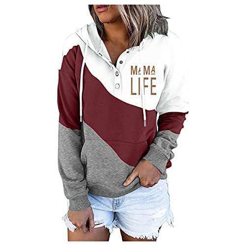 Hemlock Women Color Block Hoodies MAMA LIFE Print Tops Hooded