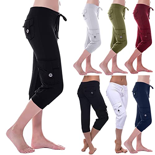 Hvyesh Capri Leggings for Women High Wasit Stretch Casual Capris Pants with  Pockets Summer Workout Out Cropped Trousers 01# Black Medium