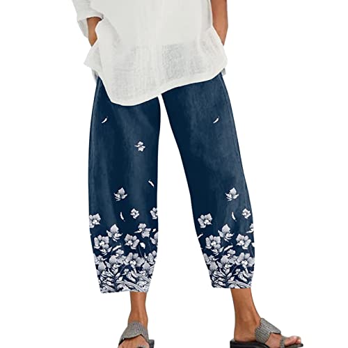 Summer Women's Pants Cotton Linen Large Size Casual Loose Ankle-length Capri  Pants Drawstring Harem Pants Women's W…