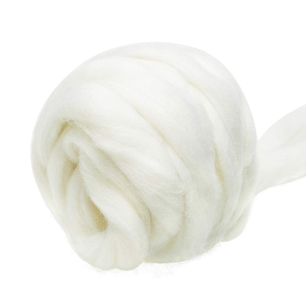 Jupean 3.53oz Wool Roving Yarn, Fiber Roving Wool Top, Wool Felting Supplies, Pure Wool, Chunky Yarn, Spinning Wool Roving for Needle Felting Wet