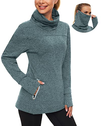 Soneven Women's Running Fleece Sweatshirts Cowl Neck Pullover Long sleeve  Shirt with Thumb Holes and Neck
