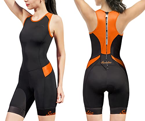 Women's Triathlon-Suit One-Piece Sleeveless Tri-Suit - Padded Quick-Drying  Slimming for Running Swimming Cycling Small Black/T-orange