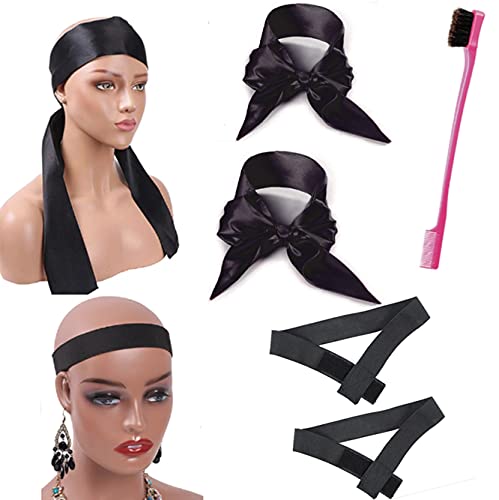  4PCS Wig elastic bands for wigs Edge Wrap to Lay Edges, keeping  in place, No need knot lace melting band front. Magic ends provide adjustt,  tightness, and strength, Black, One Size