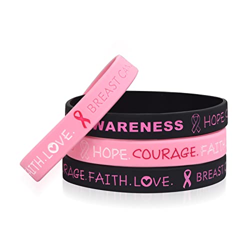 Amazon.com: 48 Pcs Breast Cancer Bracelets- Pink Ribbon Breast Cancer  Awareness Silicone Wristbands Hope Faith Strength Courage Wristbands for  Party Supplies Favors : Clothing, Shoes & Jewelry