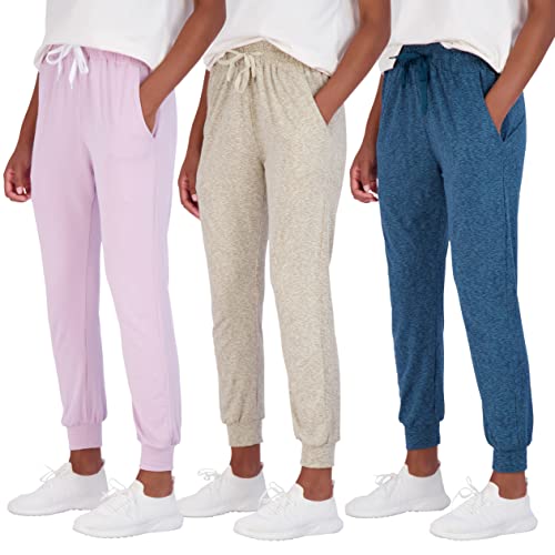 Real Essentials 3 Pack: Women's Ultra-Soft Lounge Joggers Athletic Yoga  Pants with Pockets(Available in Plus Size) Jogger Regular Size Small Set 11