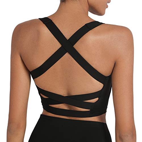 Cross Back Sports Bra Women Padded Strappy Wirefree Criss Cross with  Removable Cups for Yoga Workout Fitness