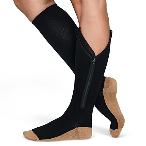 Copper Zipper Compression Socks Support Graduated Stockings Mens Women  20-30mmHg
