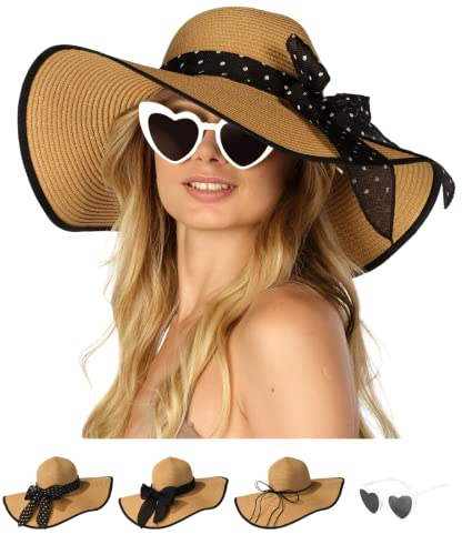 Funcredible Wide Brim Sun Hats for Women - Floppy Straw Hat with