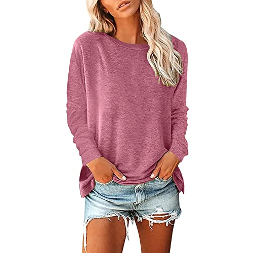 Women Long Sleeve Loose T-Shirt Baggy Sweatshirt Solid Casual Blouse Crop  Tops 