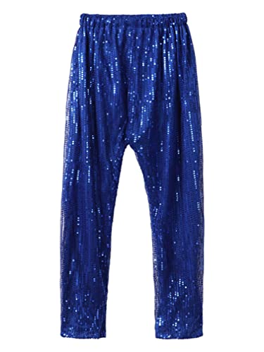 easyforever Unisex Kids Boys Girls Sparkling Sequins Dance Pants Hip hop  Jazz Stage Performance Trousers Royal Blue a 7-8 Years