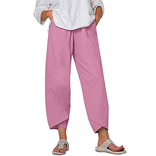 Women's Pink Casual Linen Trousers