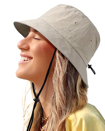 Men Safari Sun Hat Wide Brim Boonie Fishing Cap with Adjustable Drawstring