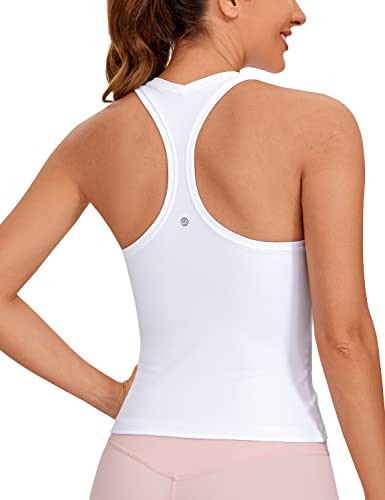 CRZ YOGA Women's Butterluxe Double Lined Racer Back Sleeveless Workout High  Neck Crop Top Gym Sports Cropped Tank Tops