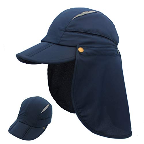 LLmoway Men Women Safari Fishing Sun Cap with Removable Neck Flap Quick Dry  Hats Navy Blue