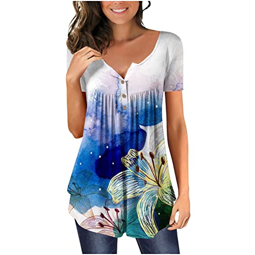 Floral Print Henley Shirts Tshirts That Hide Belly Fat Button Down