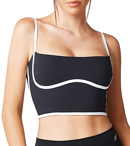RTLR U Neck Sports Bra Spaghetti Strap Running Bra with Removable Chest Pad  Soft Elastic Racerback for Women Gym (8/S) Black at  Women's Clothing  store