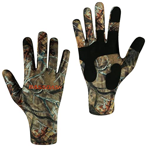 BASSDASH Mens Camo Hunting Gloves UPF 50+ Lightweight Touchscreen Gloves  for Warm Weather Fishing Hiking
