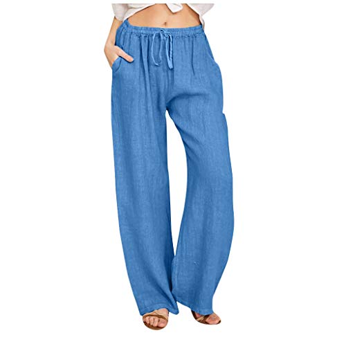 Womens Cotton Linen Baggy Pants Plus Size Loose High Waisted