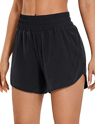 CRZ YOGA Athletic Shorts for Women with Zip Pocket, 4 Mid-Waist