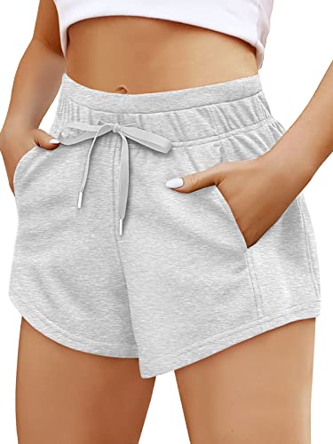 CAICJ98 Workout Shorts Womens Shorts Casual Summer Athletic Shorts Elastic  Comfy Shorts High Waist Pockets Grey,L