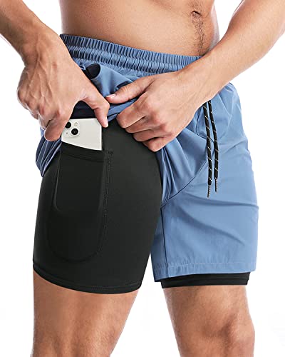 Men Running Shorts 2 in 1 Sports Jogging GYM Fitness Training Quick Dry  Breathab