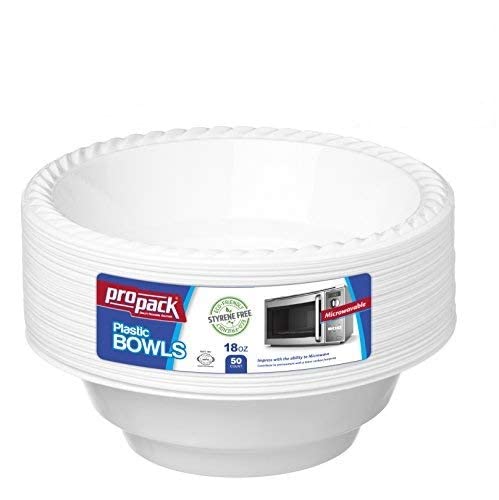 Propack [50 Count] Disposable Plastic White 18 oz Heavy Weight Bowls, Great  For Weddings, Home, Office, School, Party, Picnics, Take-out, Fast Food