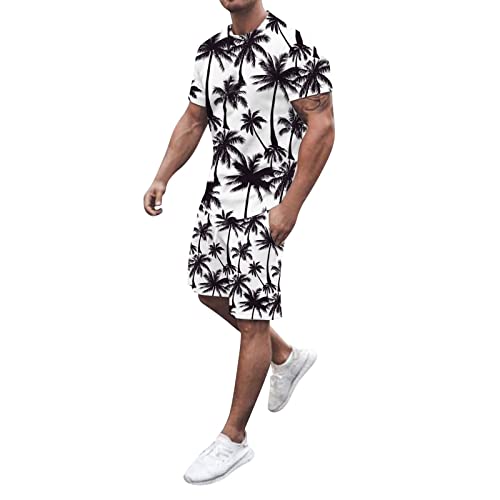 Men Summer Beach Outfit 2-Piece Set Short Sleeve Shirts and Shorts