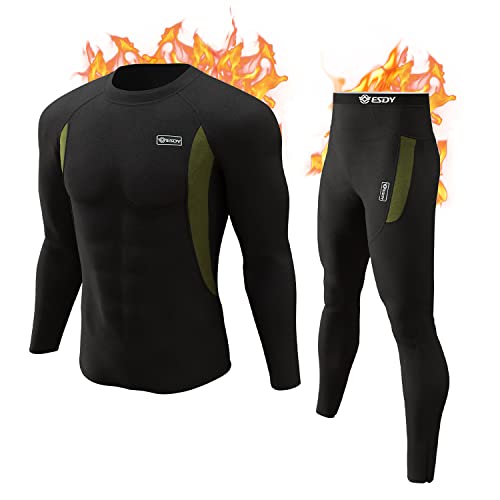 Thermal Underwear Set Winter Hunting Gear Sport Long Johns Base Layer  Bottom Top Midweight A - Black X-Large