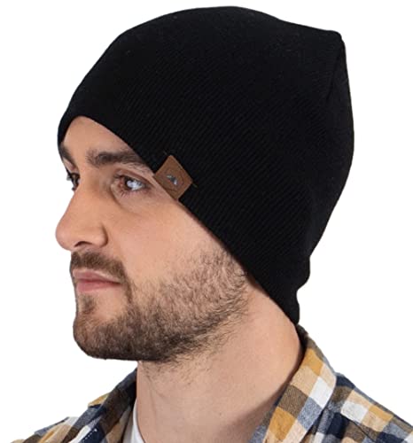 Cap Winter Cold Beanie Men Black for - Stocking and Hat Size Ribbed One Cap Weather Tough Knit Warm Toboggan Headwear for Skate Women - Hat,