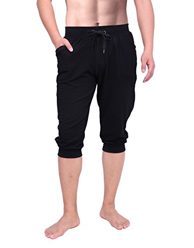 HDE Mens 3/4 Pants Workout Jogger Yoga Capri Shorts with Pockets for  Running Large Black