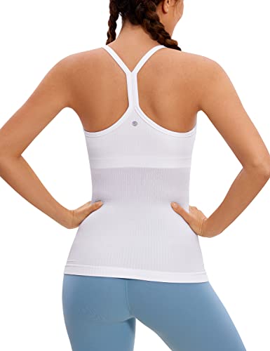 CRZ YOGA Womens High Neck Workout Tank Tops - with Built-in Shelf Bra  Racerback Athletic Sports Shirts Large White