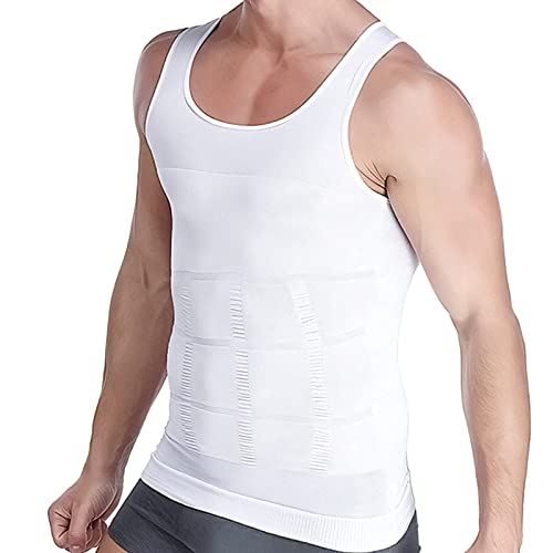 Ionic Sculpting Singlet,Slim and Shaping Undershirt,Compression Shirt Slim  Fit Shaper Tank Top,Gynecomastia Compression Shirt (White,M)