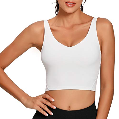 Lemedy Women Padded Sports Bra Fitness Workout Running Shirts Yoga Tank Top  (S, White) 