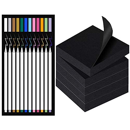 Kryc-black Sticky Notes And Gel Pens For Black Paper, 12 Metallic Pens For  Black Paper, Including White Gel Pen, Gold And Silver, 3x3 Unique Sticky
