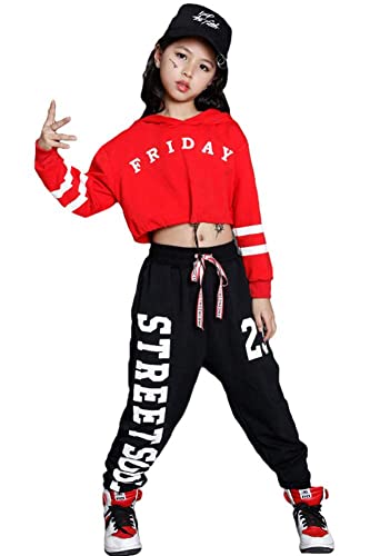  Girls 2 Pieces Outfit Hip Hop Dance Clothes Kids Cropped Hoodie  Sweatshirt Sweatpants Jogger Dance wear Tracksuit Set (Red, 6-7) : Sports &  Outdoors