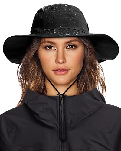 Womens Winter Waterproof Bucket Hat Warm Fleece Lined Rain Hat UPF50+ Mens  Outdoor Adventure Research Hiking Safari Cap Black One Size