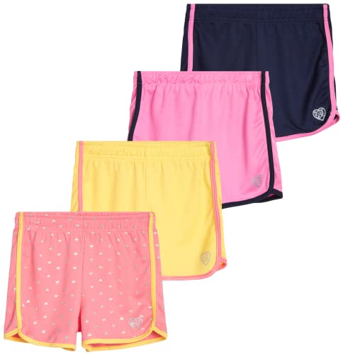 Body Glove Girls' Active Shorts - 4 Pack Mesh Athletic Performance Gym  Dolphin Shorts (7-12) Coral/Yellow/Navy/Pink 7