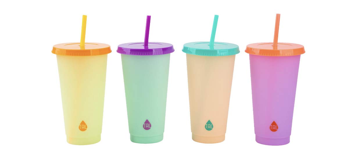 TAL Color Changing REUSABLE Tumblers & Straws Set 4 Pack Cold Cups