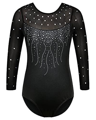 BAOHULU Gymnastics Leotards for Toddler Girls Patriotic Sparkle Red Blue  Athletic Dancewear 5-6 Years Black 3/4 Sleeve