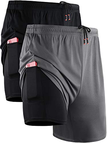Mens 2 in 1 Running Shorts Quick Dry Gym Athletic Workout Clothes with Side  Pockets,dark grey,XL，G156593