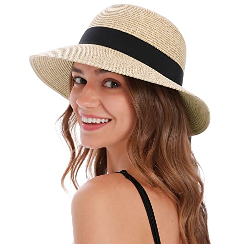 Women's Sun Hats UV Protection Large Wide Brim Hat Women Packable Sun Hat  for Women Straw
