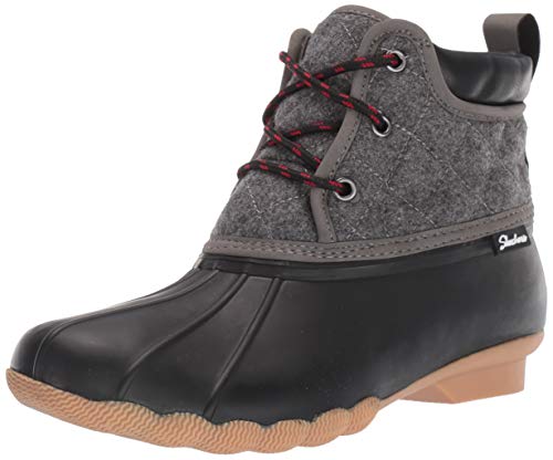 Skechers Women's Pond-Lil Puddles-Mid Quilted Lace Up Duck Boot with  Waterproof Outsole Rain 8 Black/Charcoal